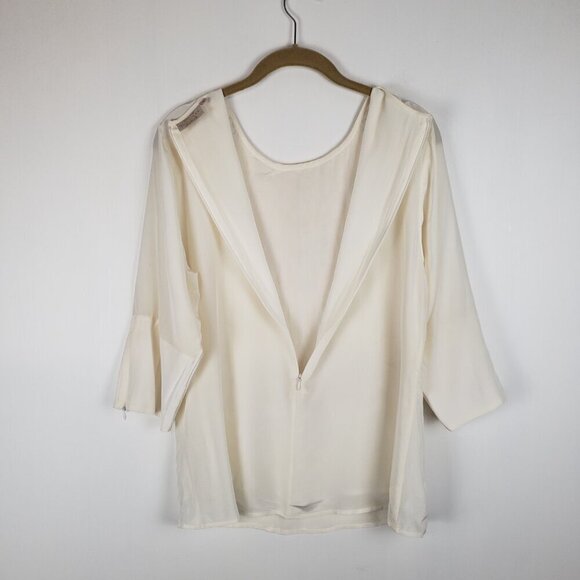 Rungolee Eyelet Lace Front Top Ivory 3/4 Sleeve Blouse Womens Size Small - Picture 9 of 16